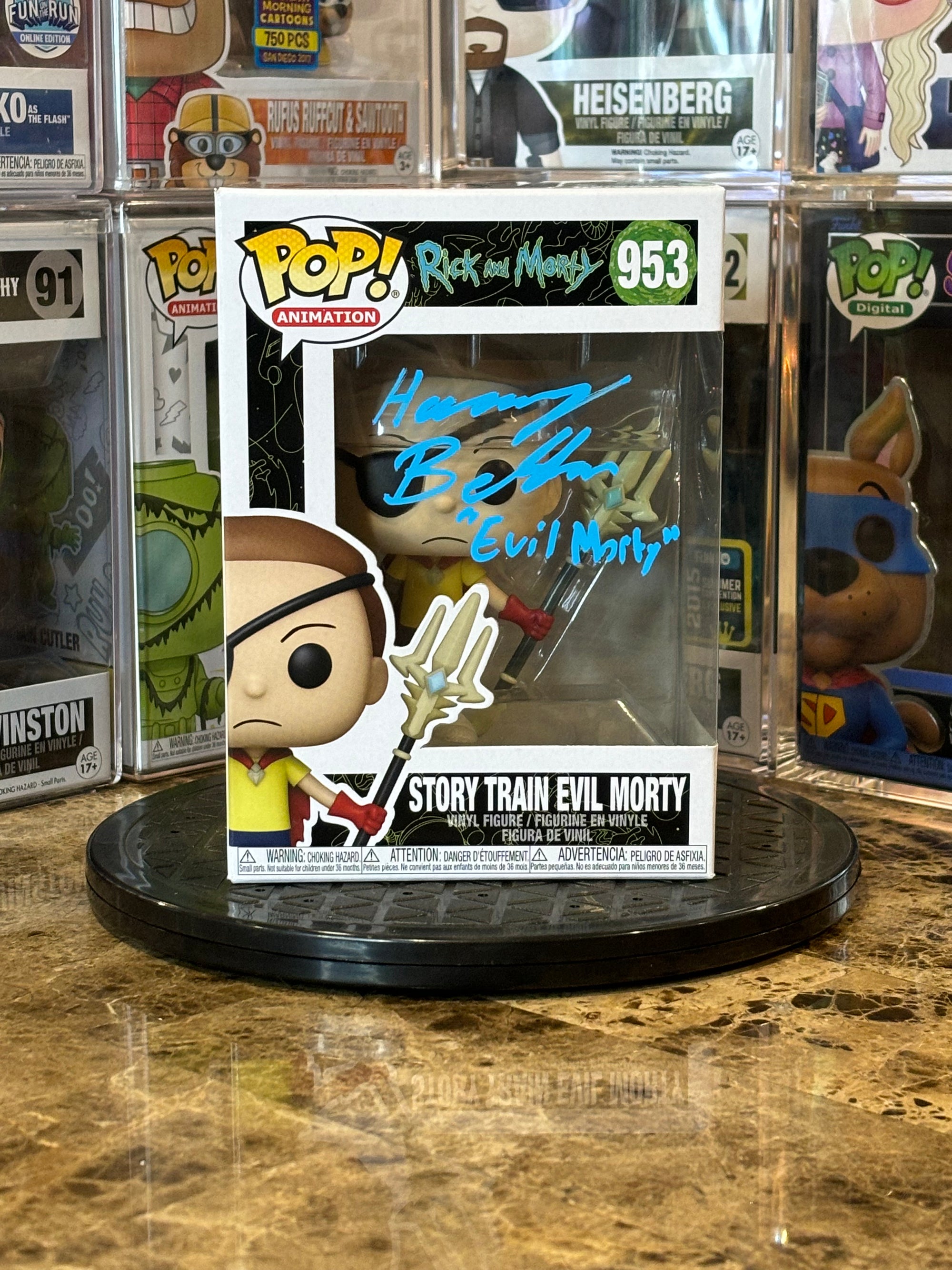 Funko Pop Rick and Morty Story Train Evil Morty #953 Autographed Harry Belden